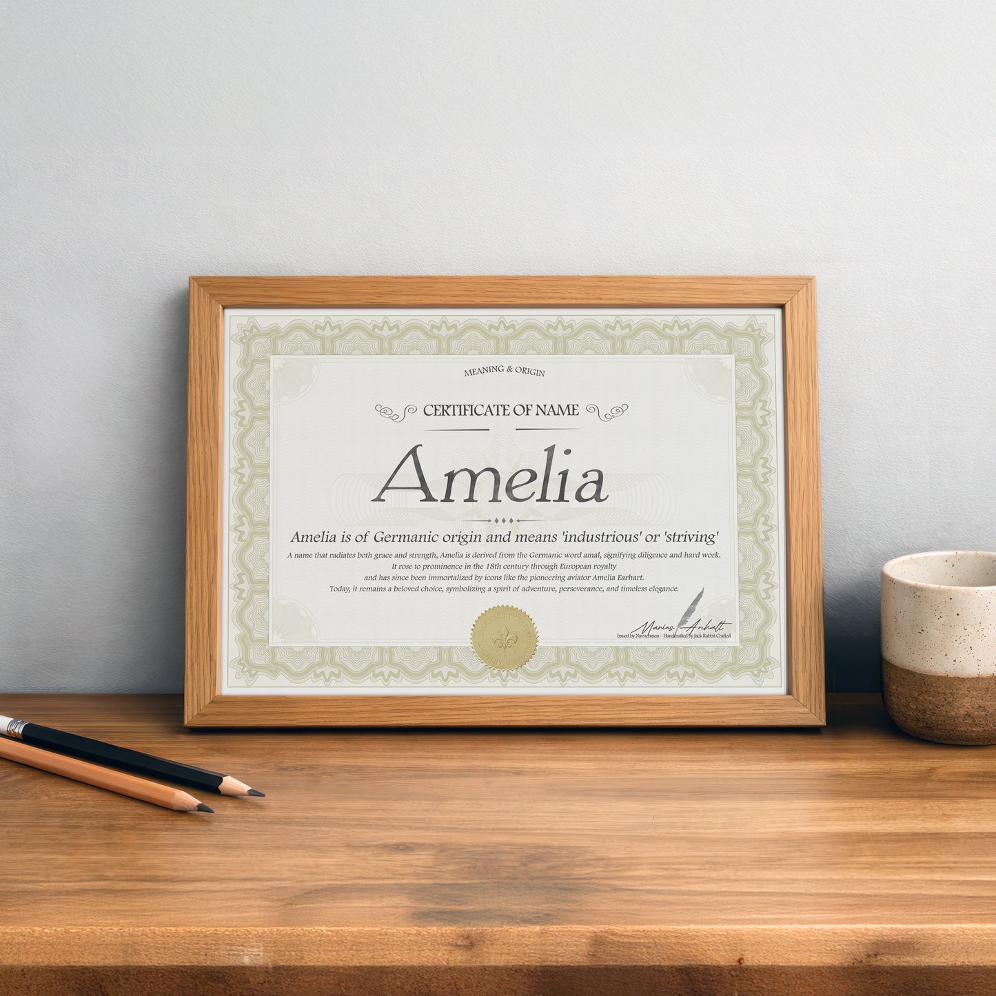 Amelia Name Meaning Certificate | Personalized Name Origin Printable | Custom Baby Name Gift | Digital Download