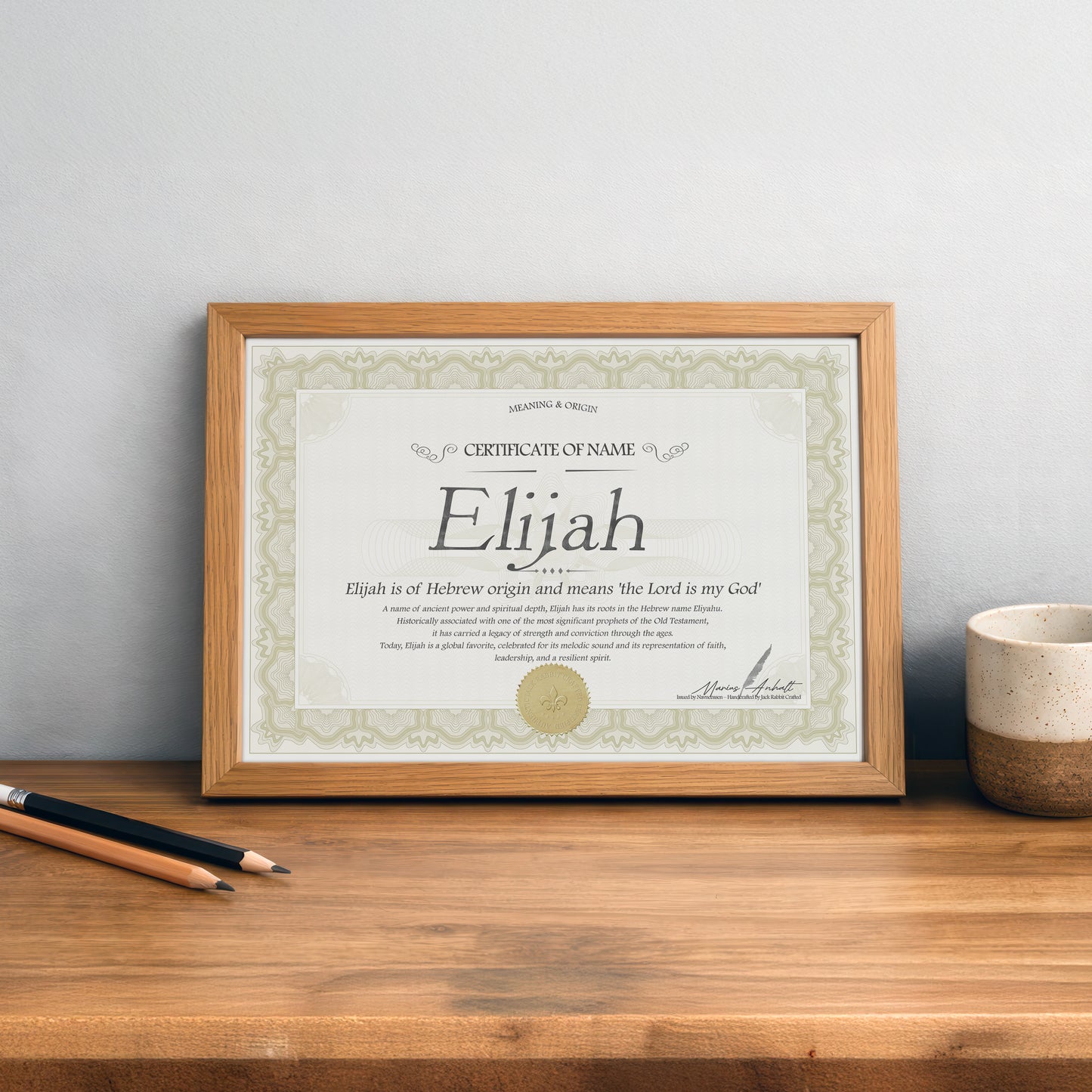 Elijah Name Meaning Certificate | Printable Name Origin Wall Art | Baby Name Gift | Digital Download