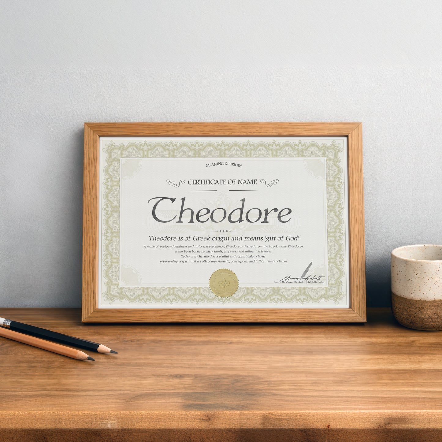 Theodore Name Meaning Certificate | Personalized Name Origin Printable | Custom Baby Name Gift | Digital Download