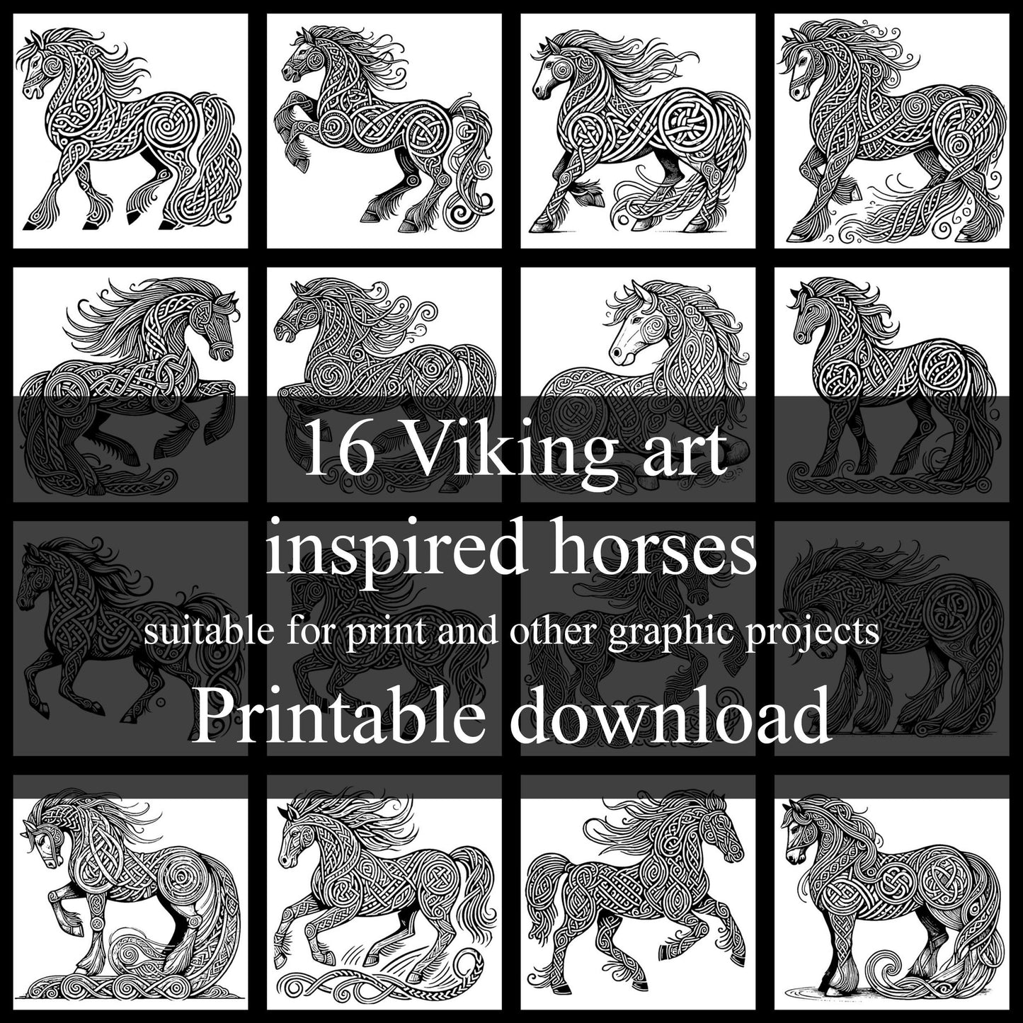 16 Viking / Norse art style inspired horses