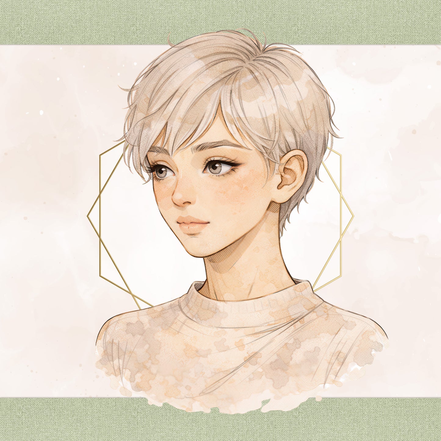 35 Soft Soul Girl Portraits: Distressed & Textured Mixed Media Style Patterns – PNG Bundle