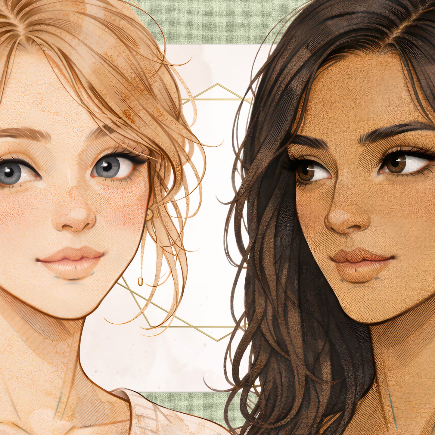 35 Soft Soul Girl Portraits: Distressed & Textured Mixed Media Style Patterns – PNG Bundle