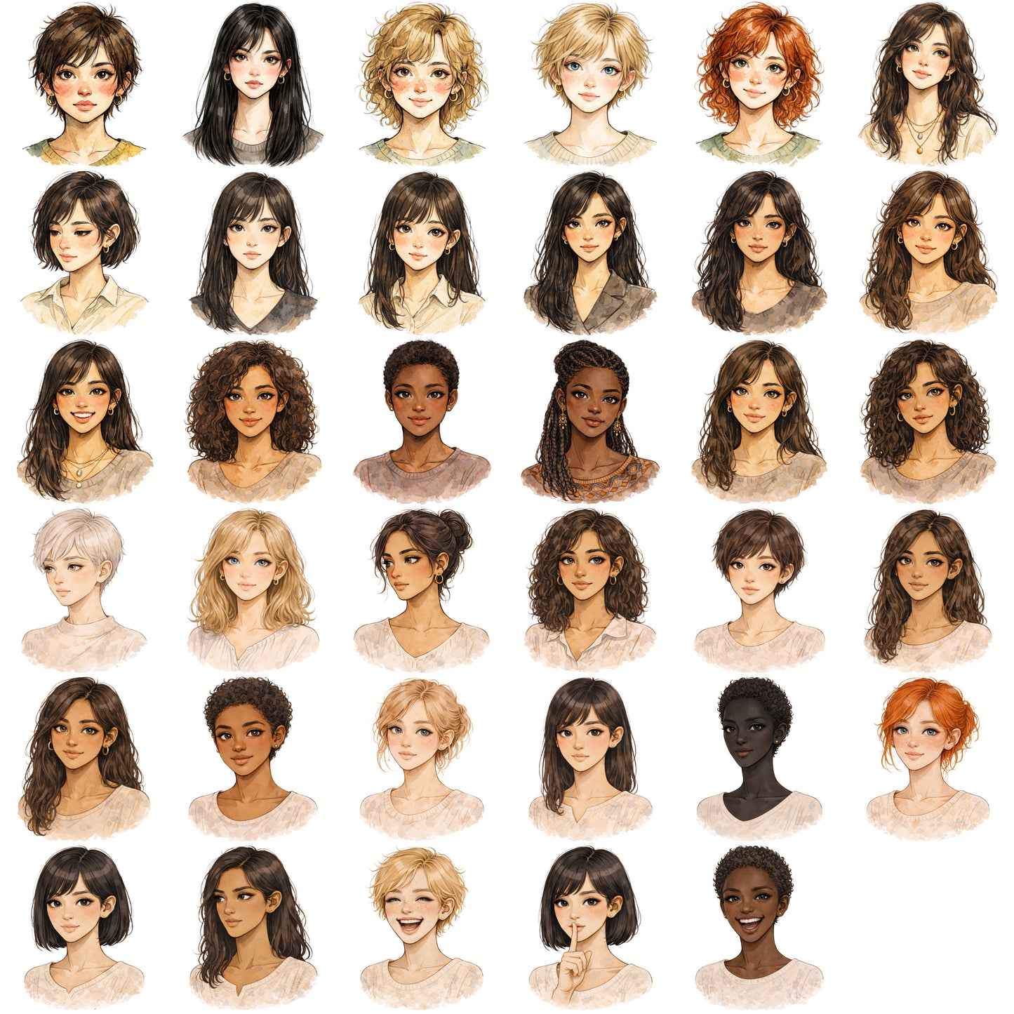 35 Soft Soul Girl Portraits: Distressed & Textured Mixed Media Style Patterns – PNG Bundle