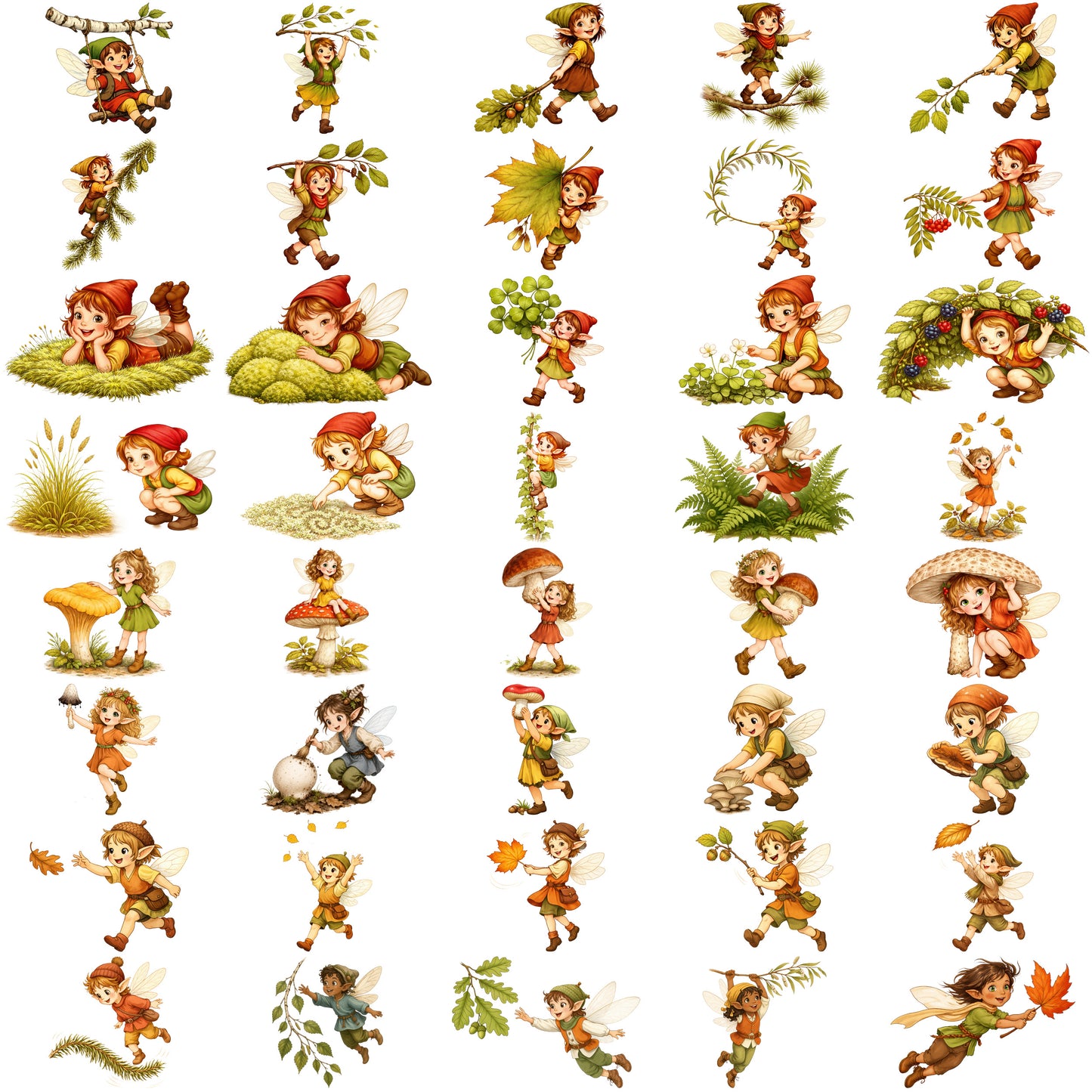 40 Forest Fairy Folk PNG Bundle - Enchanted Woodland Sprites & Botanical Nature Kids Clipart