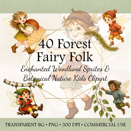 40 Forest Fairy Folk PNG Bundle - Enchanted Woodland Sprites & Botanical Nature Kids Clipart