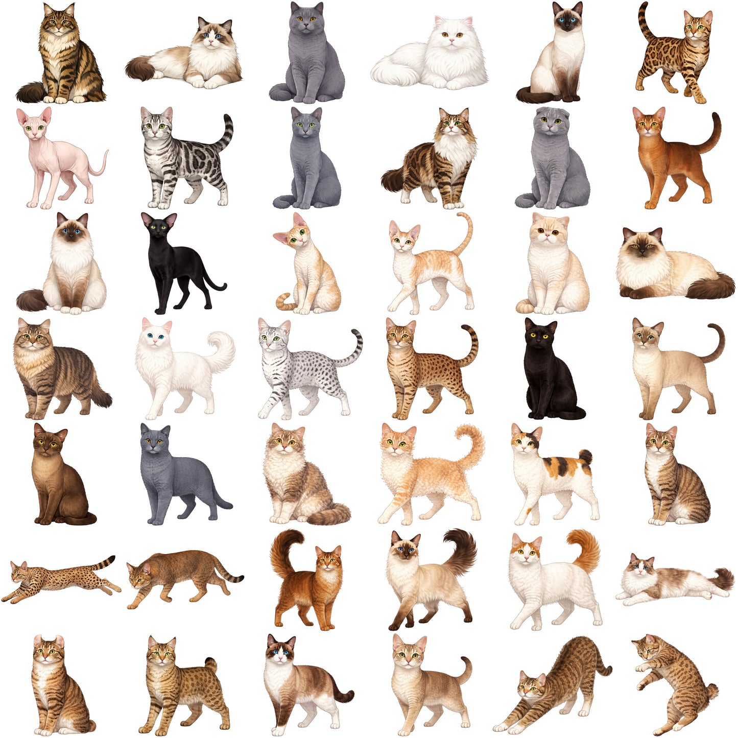 40+2 Classic Feline: Signature Cat Breed Illustrations – 42 High-Res PNG Bundle
