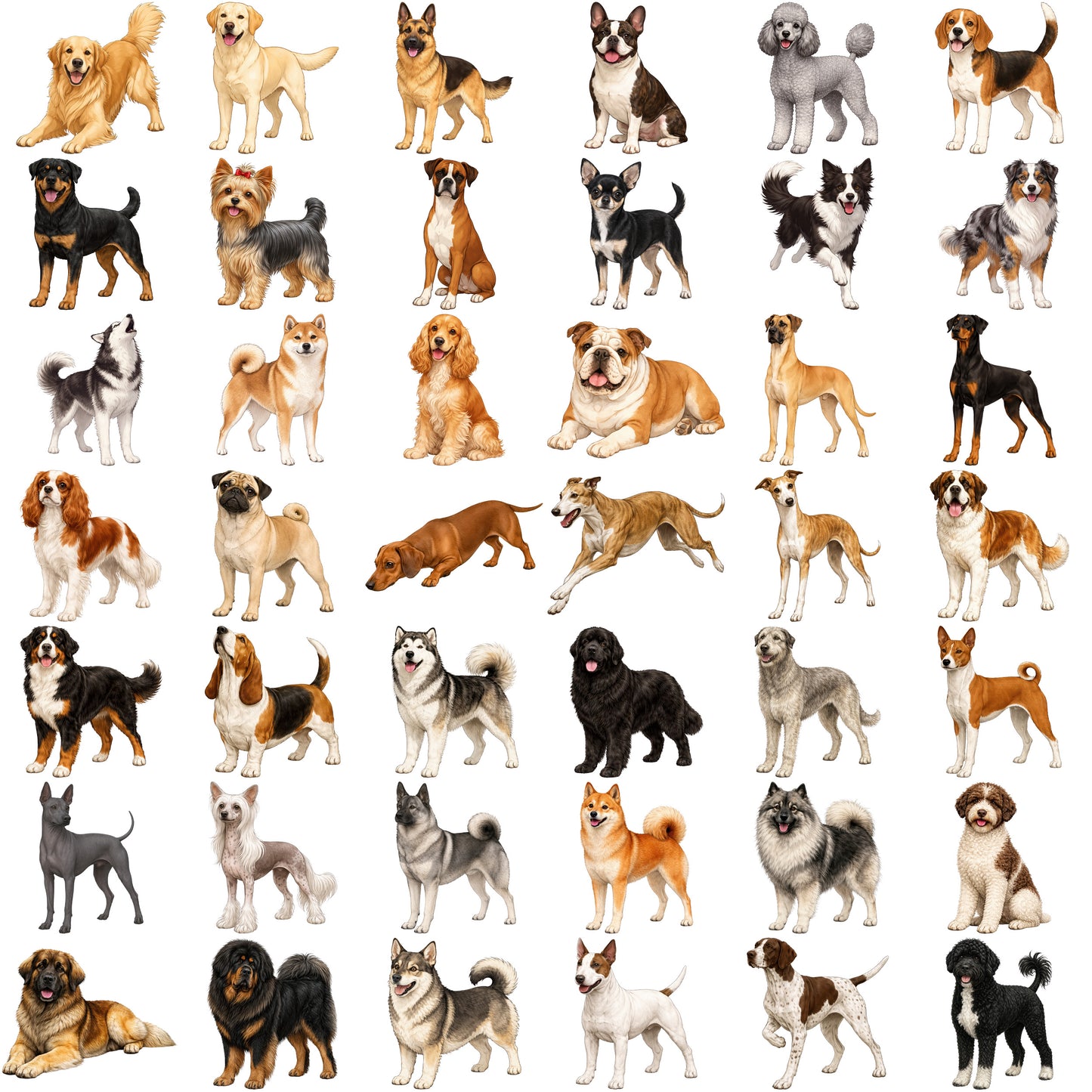 40+2 Classic Canine: Signature Dog Breed Illustrations – High-Res PNG Bundle