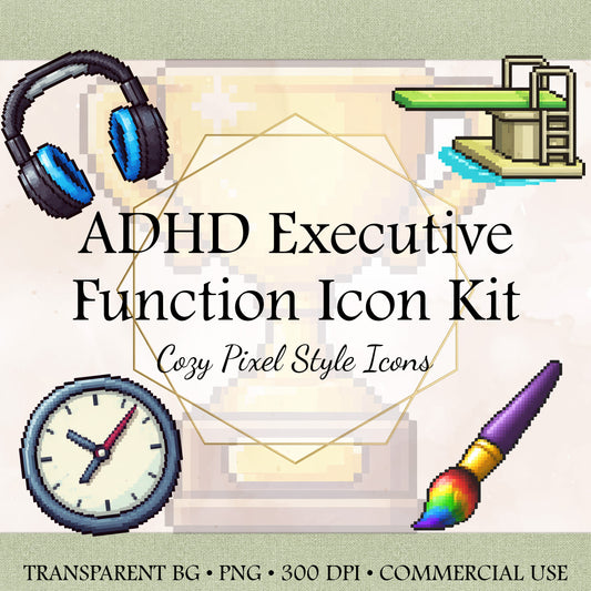 ADHD Executive Function Icons – Cozy Pixel Planner Set (70 PNG)