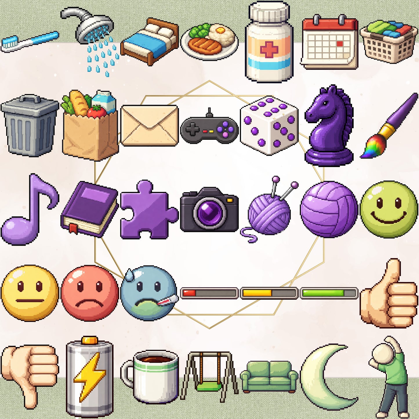ADHD Executive Function Icons – Cozy Pixel Planner Set (70 PNG)