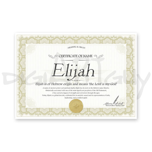 Elijah Name Meaning Certificate | Printable Name Origin Wall Art | Baby Name Gift | Digital Download