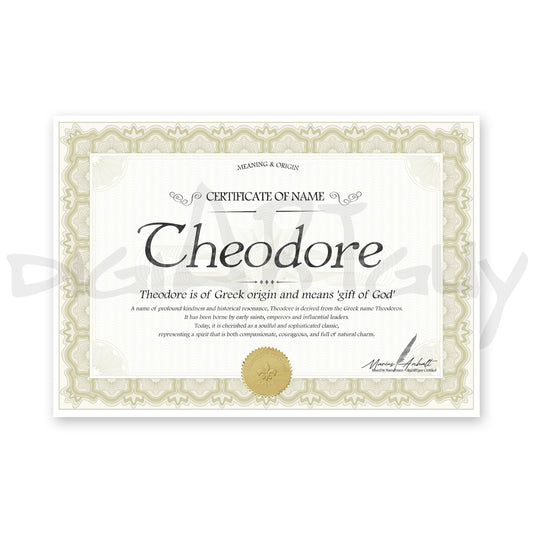 Theodore Name Meaning Certificate | Personalized Name Origin Printable | Custom Baby Name Gift | Digital Download